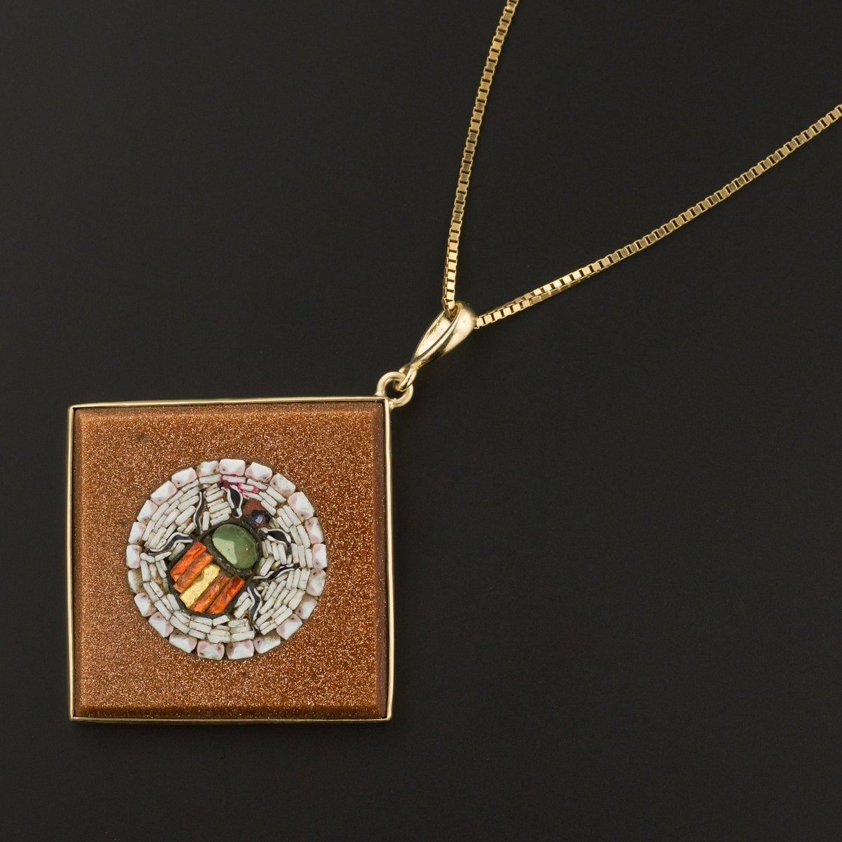 Antique Micromosaic Pendant | Antique Beetle Pendant - Trademark Antiques