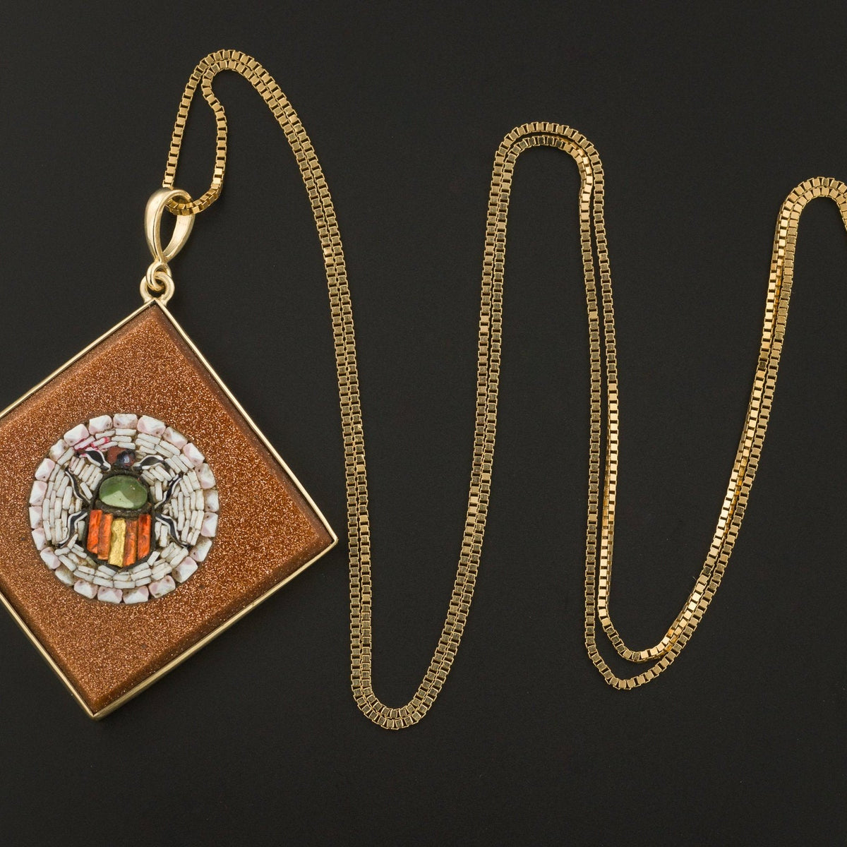 Antique Micromosaic Pendant | Antique Beetle Pendant - Trademark Antiques