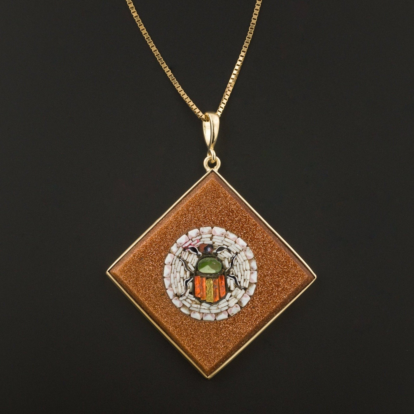 Antique Micromosaic Pendant | Antique Beetle Pendant - Trademark Antiques