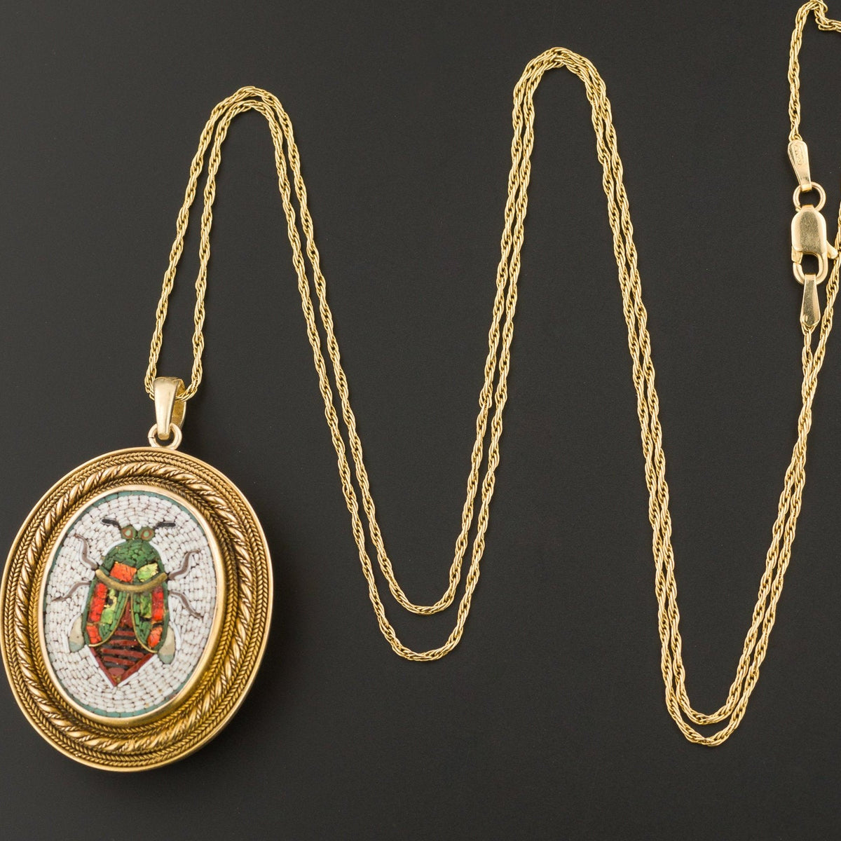 Antique Micromosaic Pendant | Antique Beetle Pendant - Trademark Antiques
