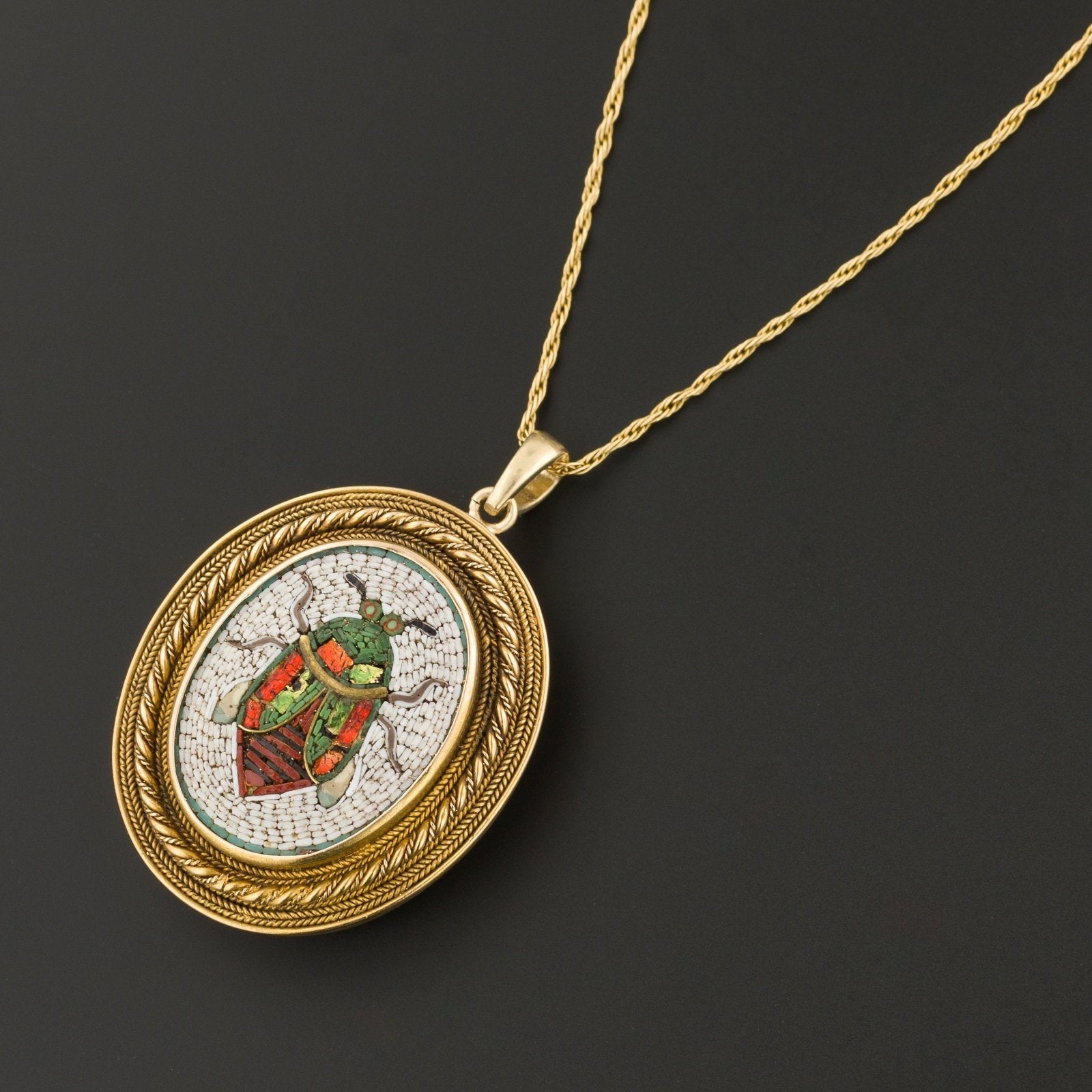 Antique Micromosaic Pendant | Antique Beetle Pendant - Trademark Antiques
