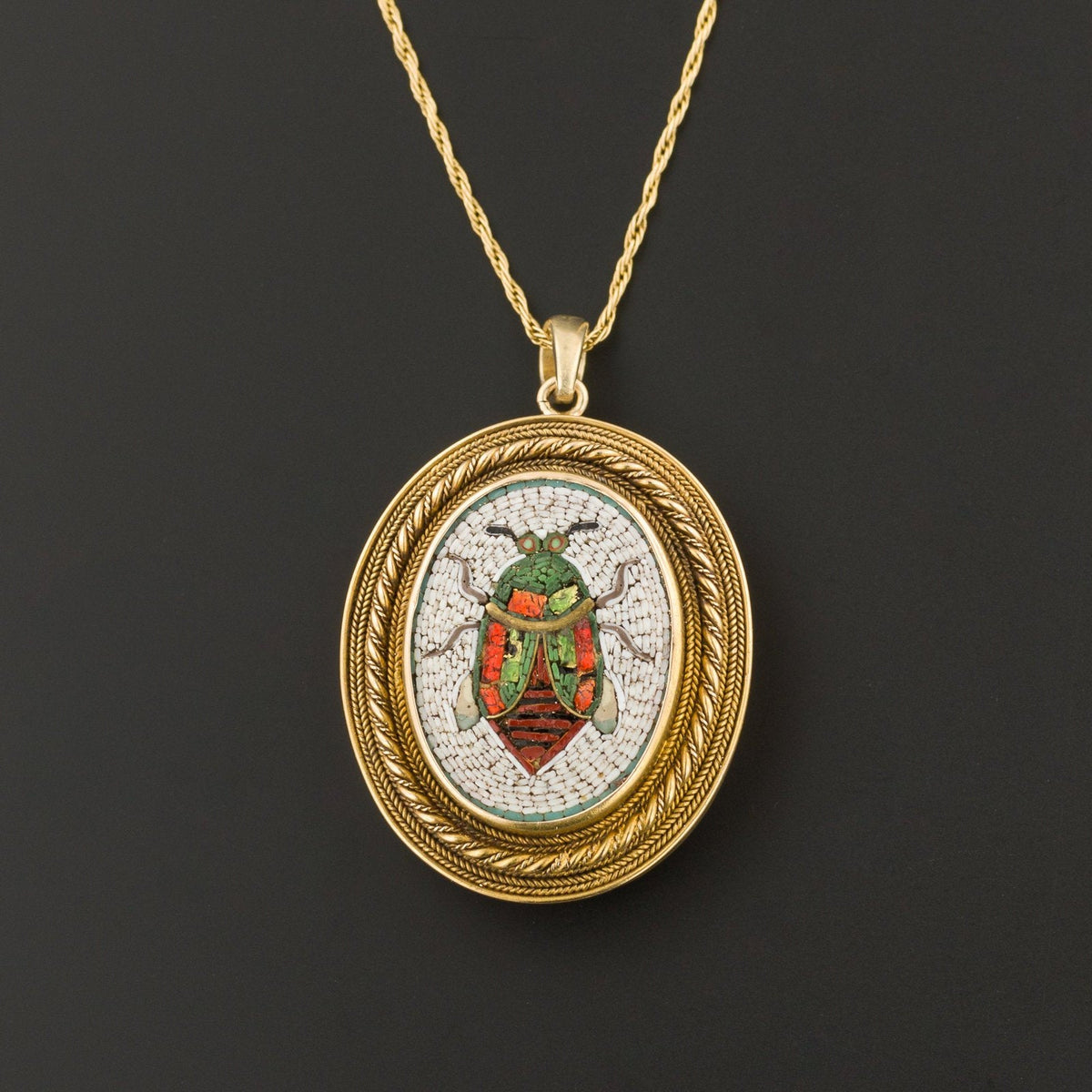 Antique Micromosaic Pendant | Antique Beetle Pendant - Trademark Antiques
