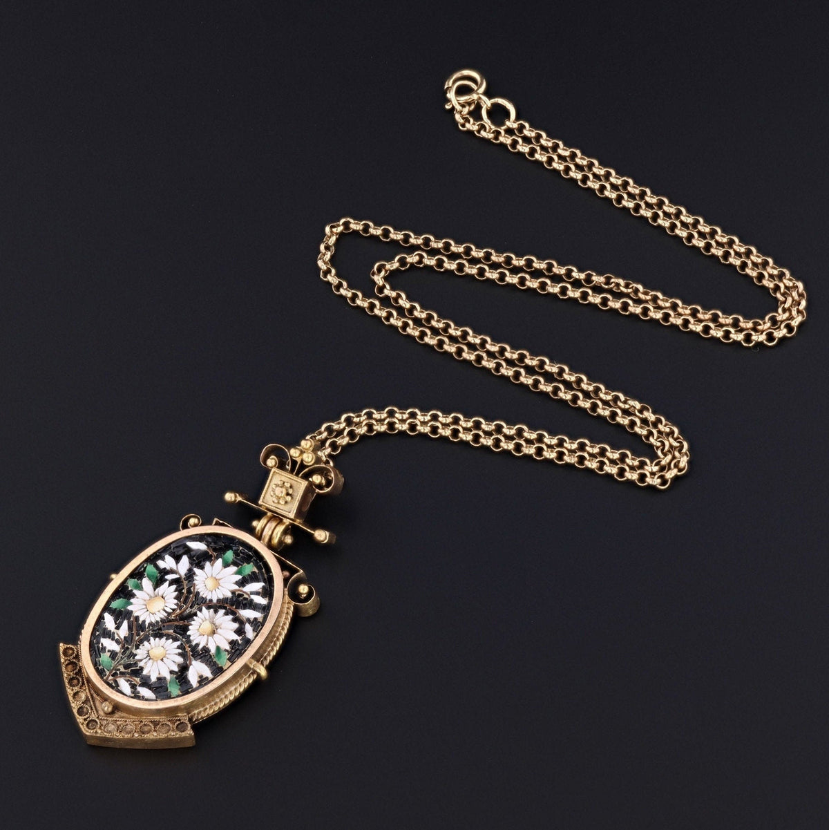 Antique Micromosaic Pendant | Antique Daisy Pendant - Trademark Antiques