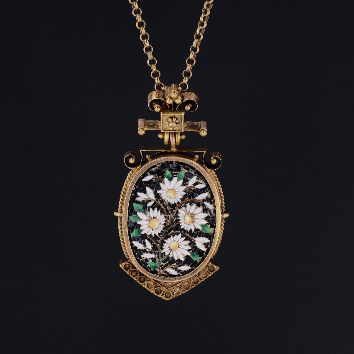Antique Micromosaic Pendant | Antique Daisy Pendant - Trademark Antiques