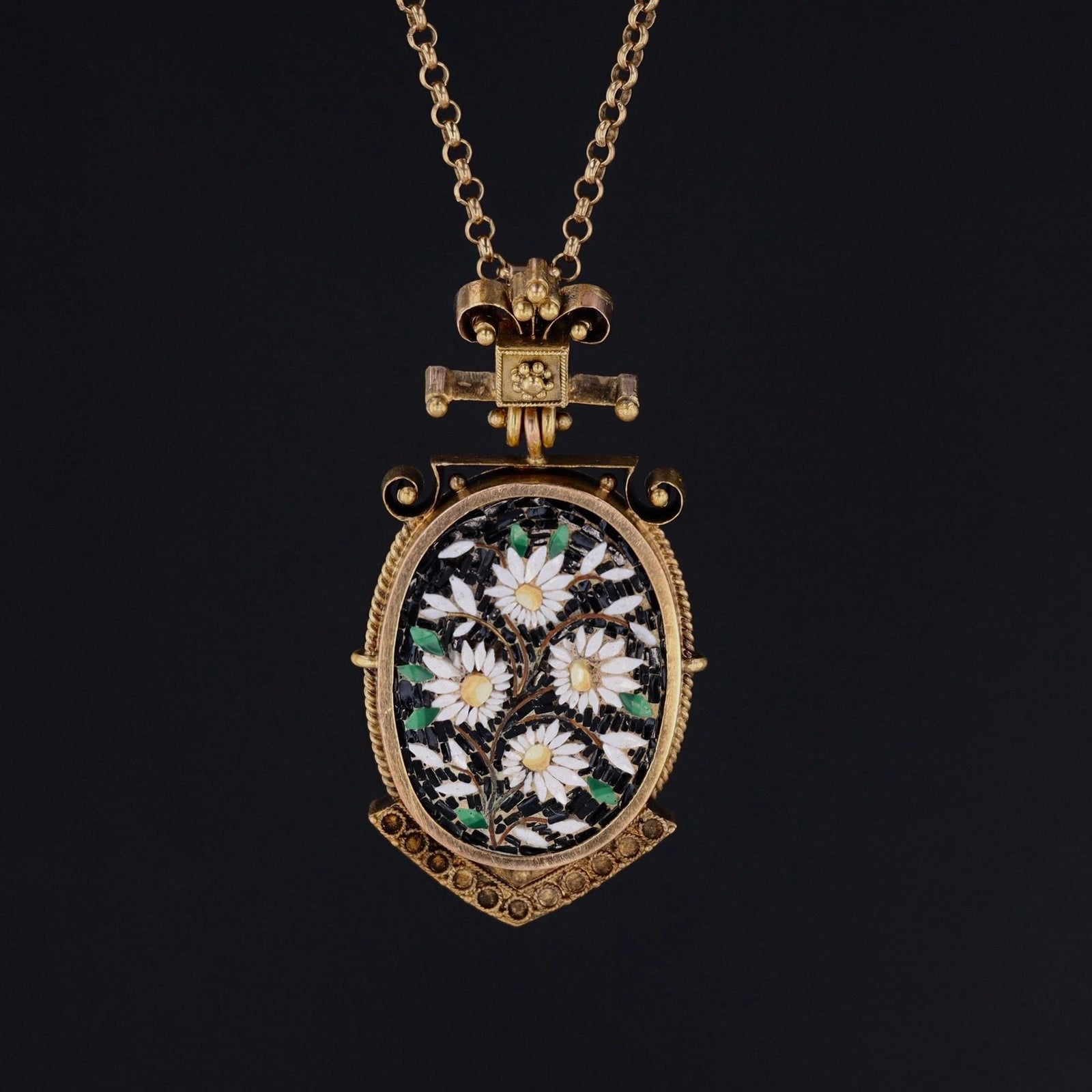 Antique Micromosaic Pendant | Antique Daisy Pendant - Trademark Antiques