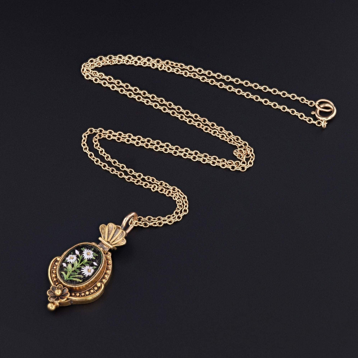 Antique Micromosaic Pendant | Antique Daisy Pendant - Trademark Antiques