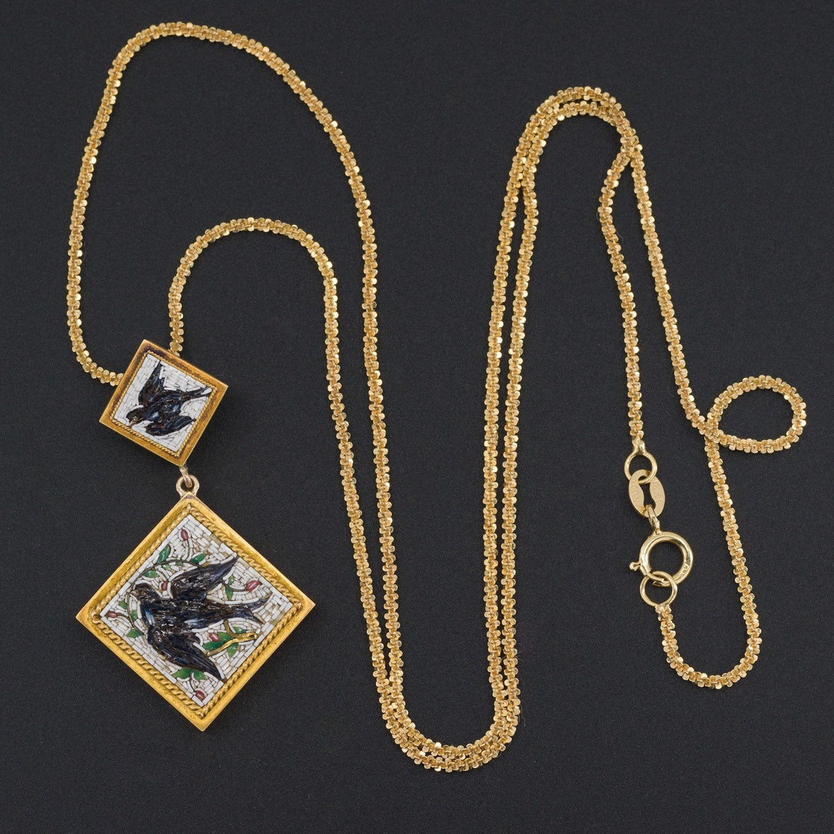 Antique Micromosaic Pendant | Antique Swallow Bird Pendant - Trademark Antiques
