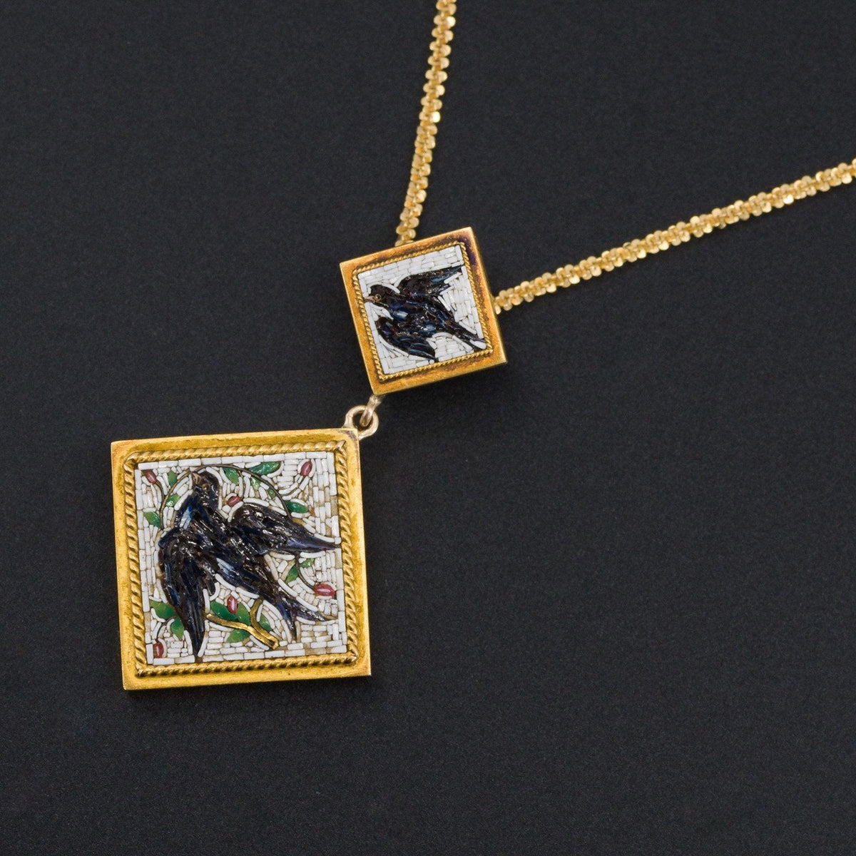 Antique Micromosaic Pendant | Antique Swallow Bird Pendant - Trademark Antiques