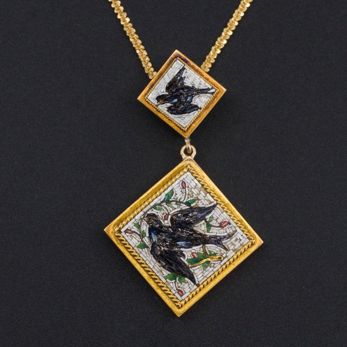 Antique Micromosaic Pendant | Antique Swallow Bird Pendant - Trademark Antiques
