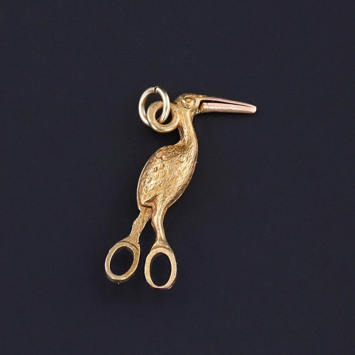 Antique Midwifery Stork Clamp Charm of 14k Gold - Trademark Antiques