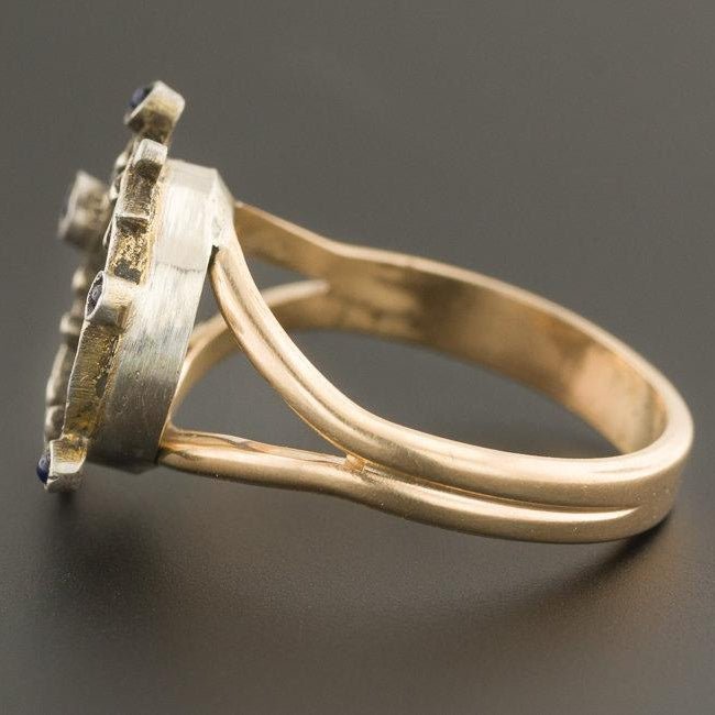 Antique Miniature Portrait Ring | Silver Topped 14k Yellow Gold Ring - Trademark Antiques