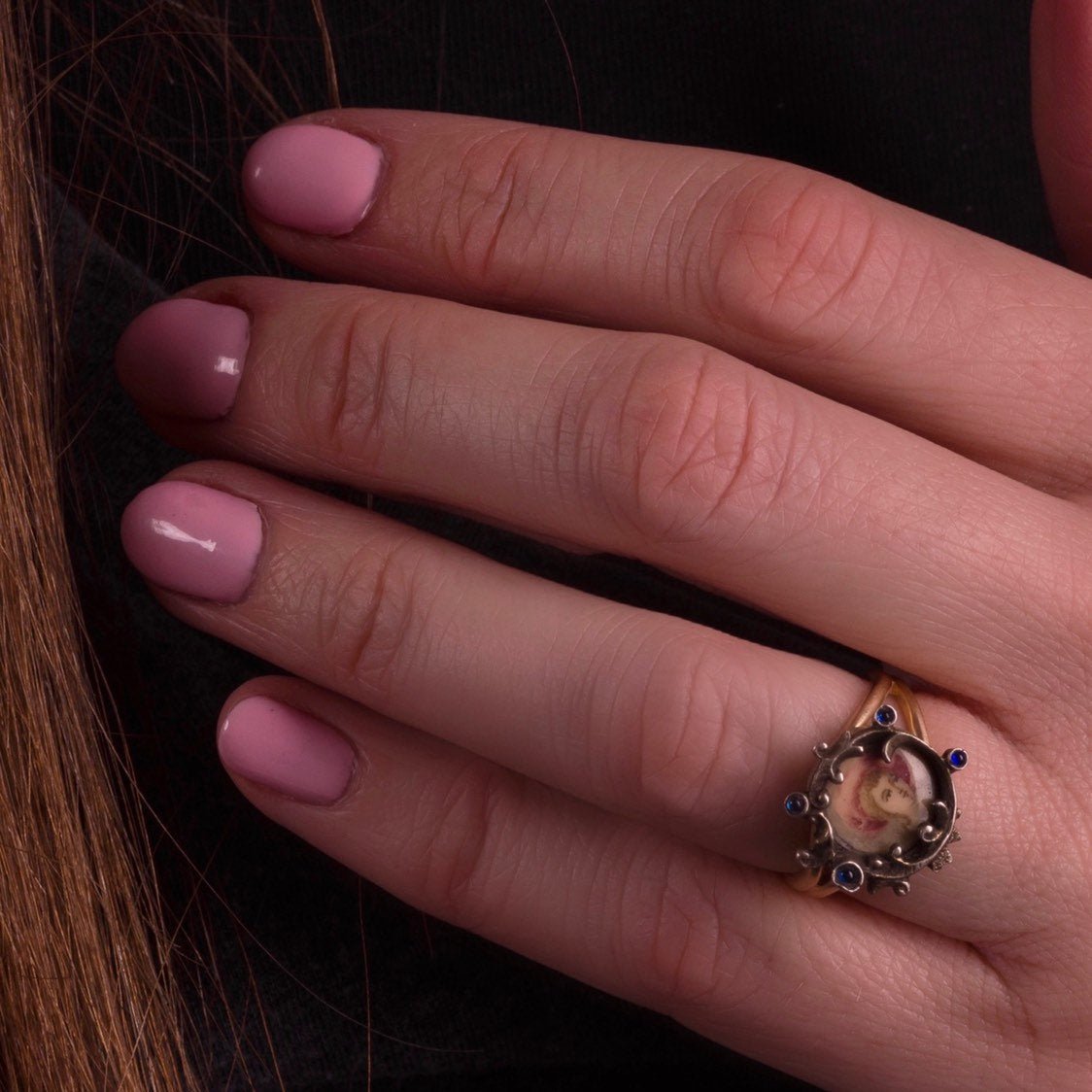 Antique Miniature Portrait Ring | Silver Topped 14k Yellow Gold Ring - Trademark Antiques