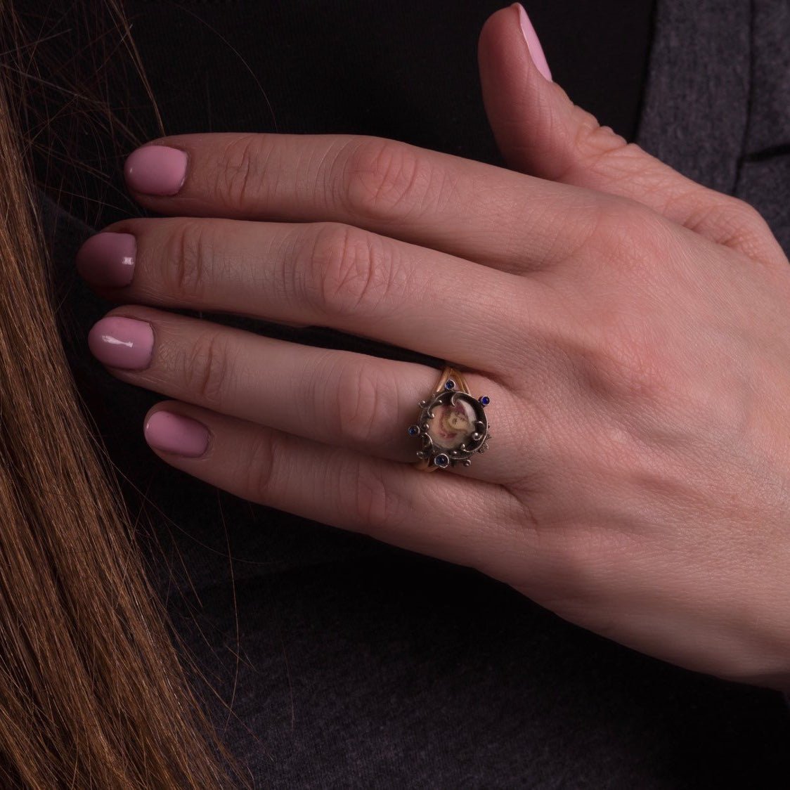 Antique Miniature Portrait Ring | Silver Topped 14k Yellow Gold Ring - Trademark Antiques