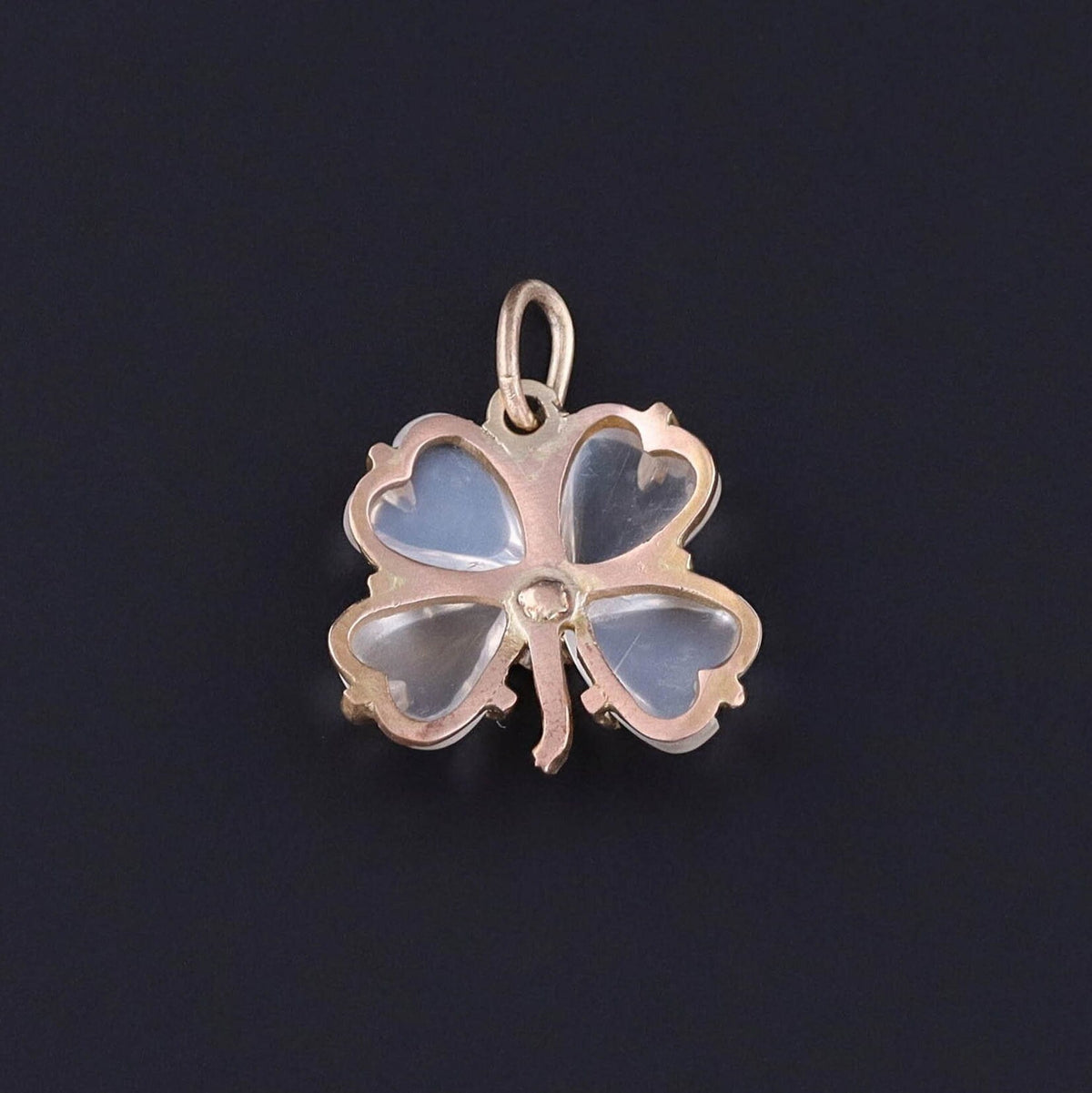 Antique Moonstone and Diamond Clover Charm of 14k Gold - Trademark Antiques