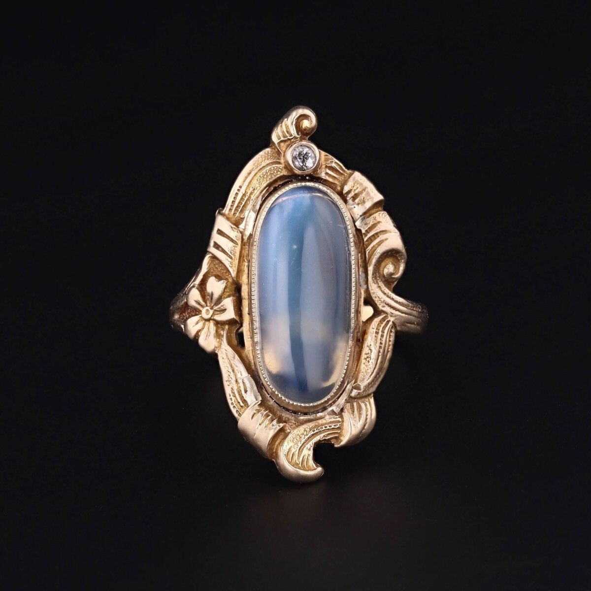 Antique Moonstone and Diamond Ring of 10k Gold - Trademark Antiques
