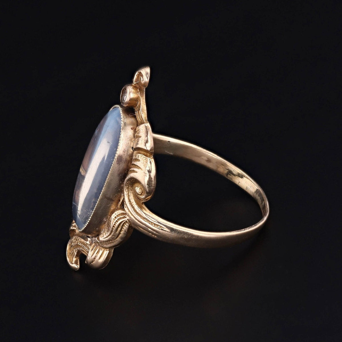 Antique Moonstone and Diamond Ring of 10k Gold - Trademark Antiques
