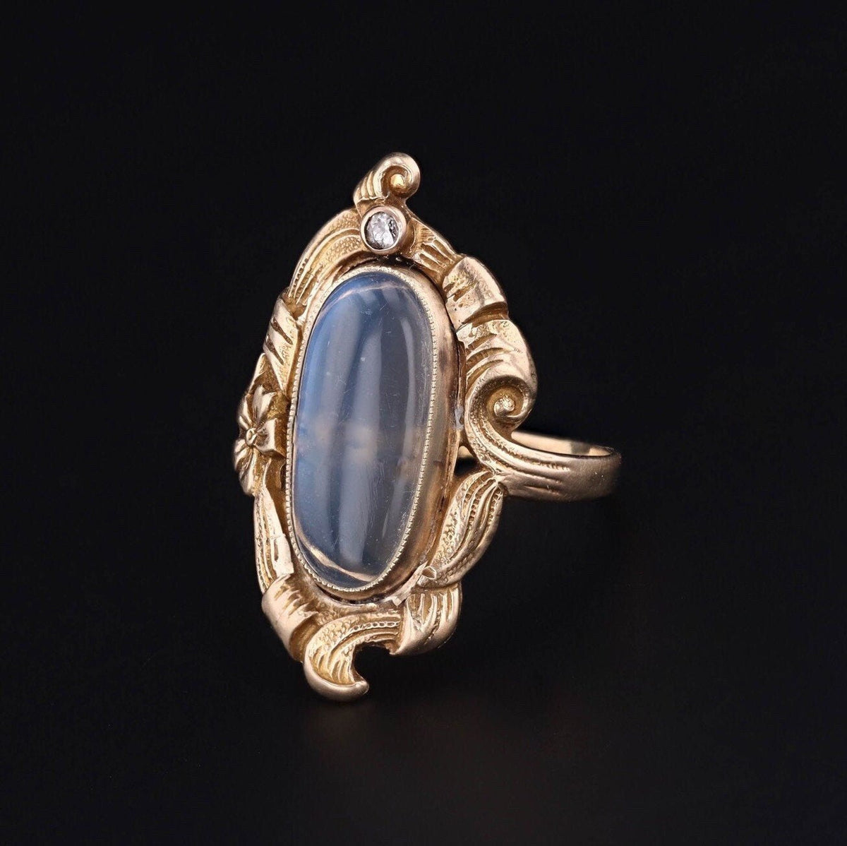 Antique Moonstone and Diamond Ring of 10k Gold - Trademark Antiques