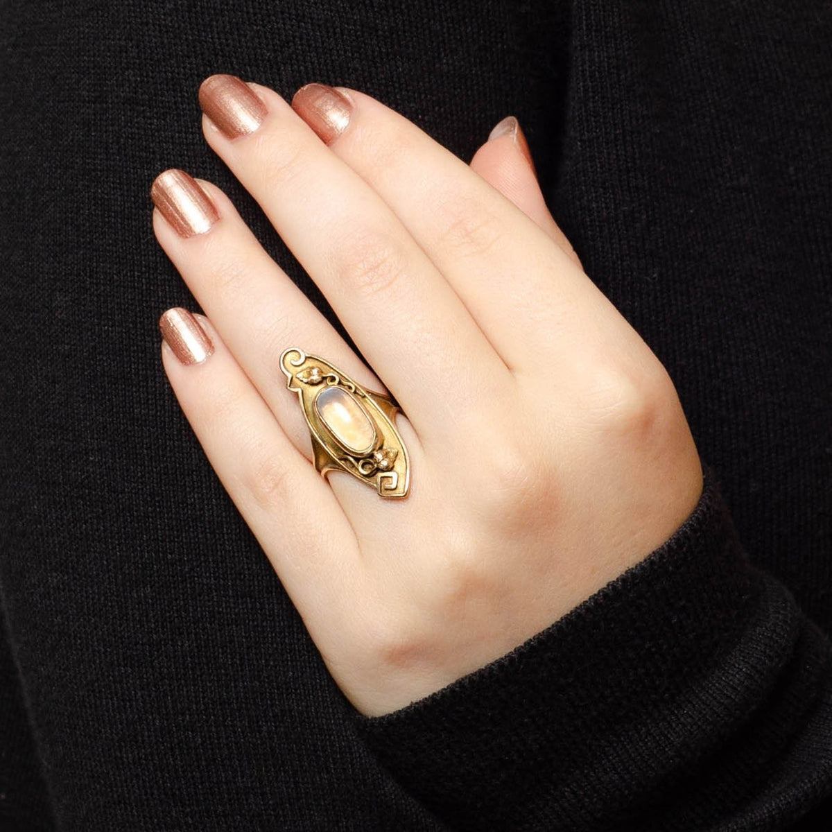 Antique Moonstone Cabochon Ring of 14k Gold - Trademark Antiques