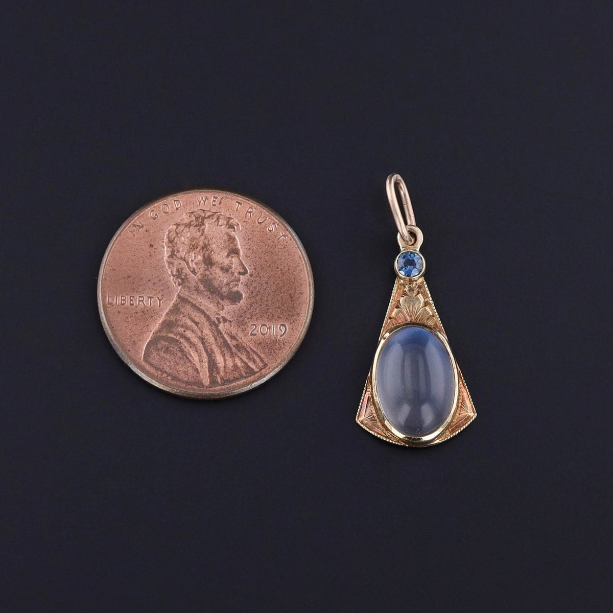 Antique Moonstone Charm of 14k Gold - Trademark Antiques
