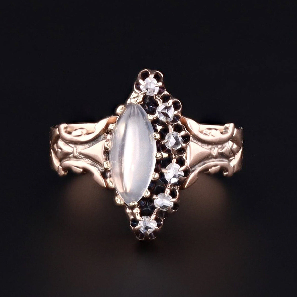 Antique Moonstone &amp; Diamond Ring | Antique Moonstone Ring - Trademark Antiques