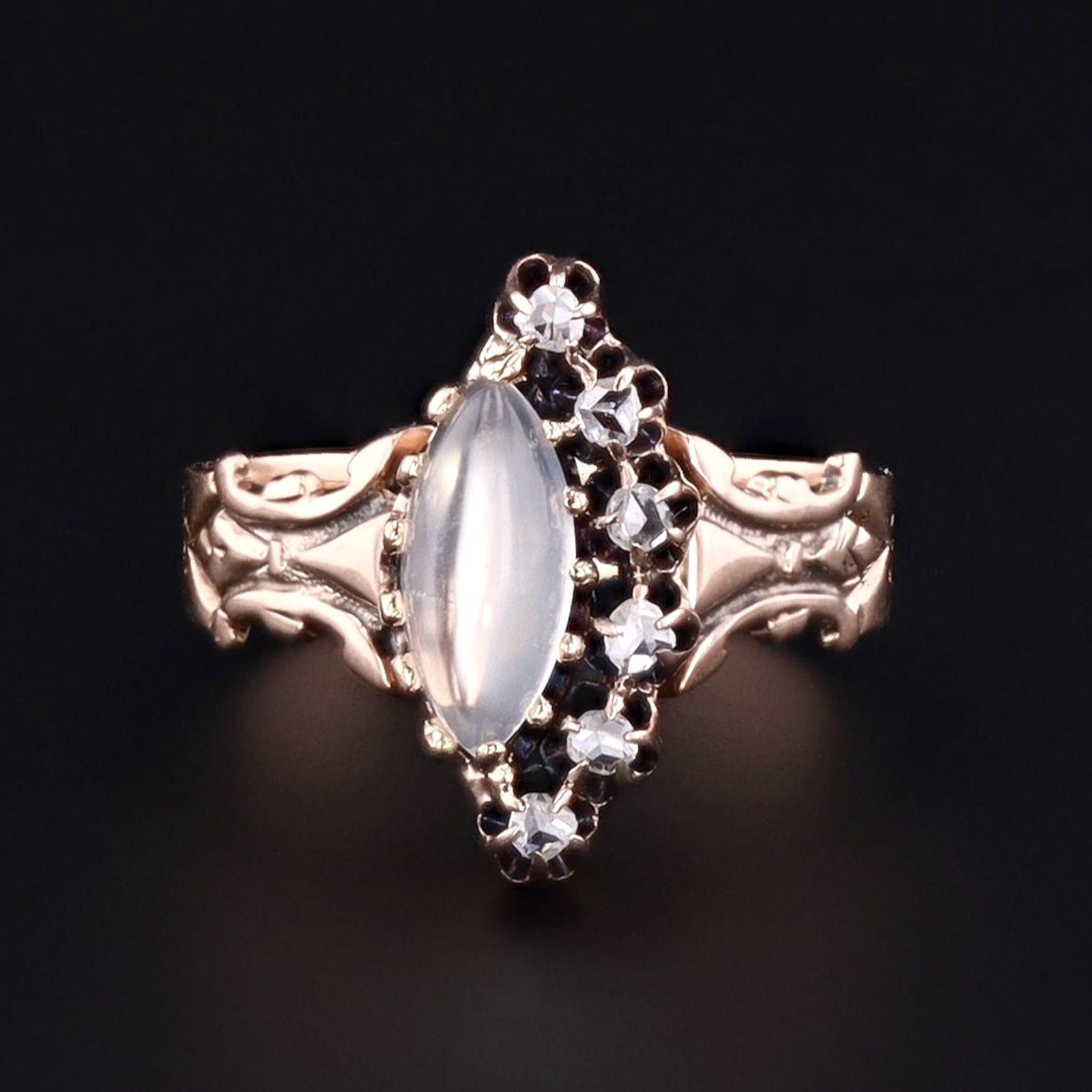 Antique Moonstone & Diamond Ring | Antique Moonstone Ring - Trademark Antiques