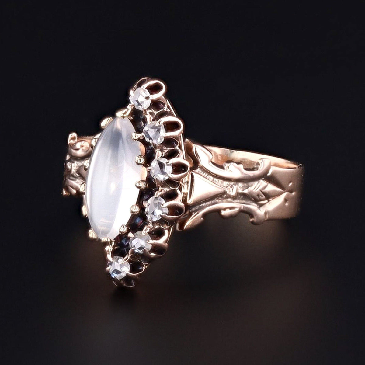 Antique Moonstone &amp; Diamond Ring | Antique Moonstone Ring - Trademark Antiques