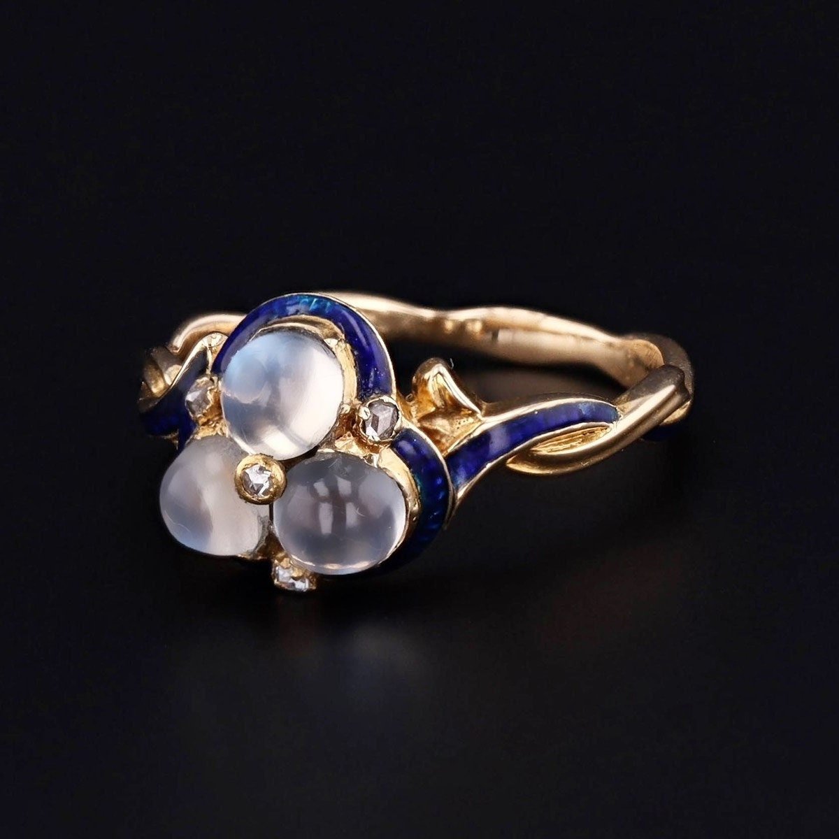 Antique Moonstone Enamel and Diamond Ring of 14k Gold - Trademark Antiques