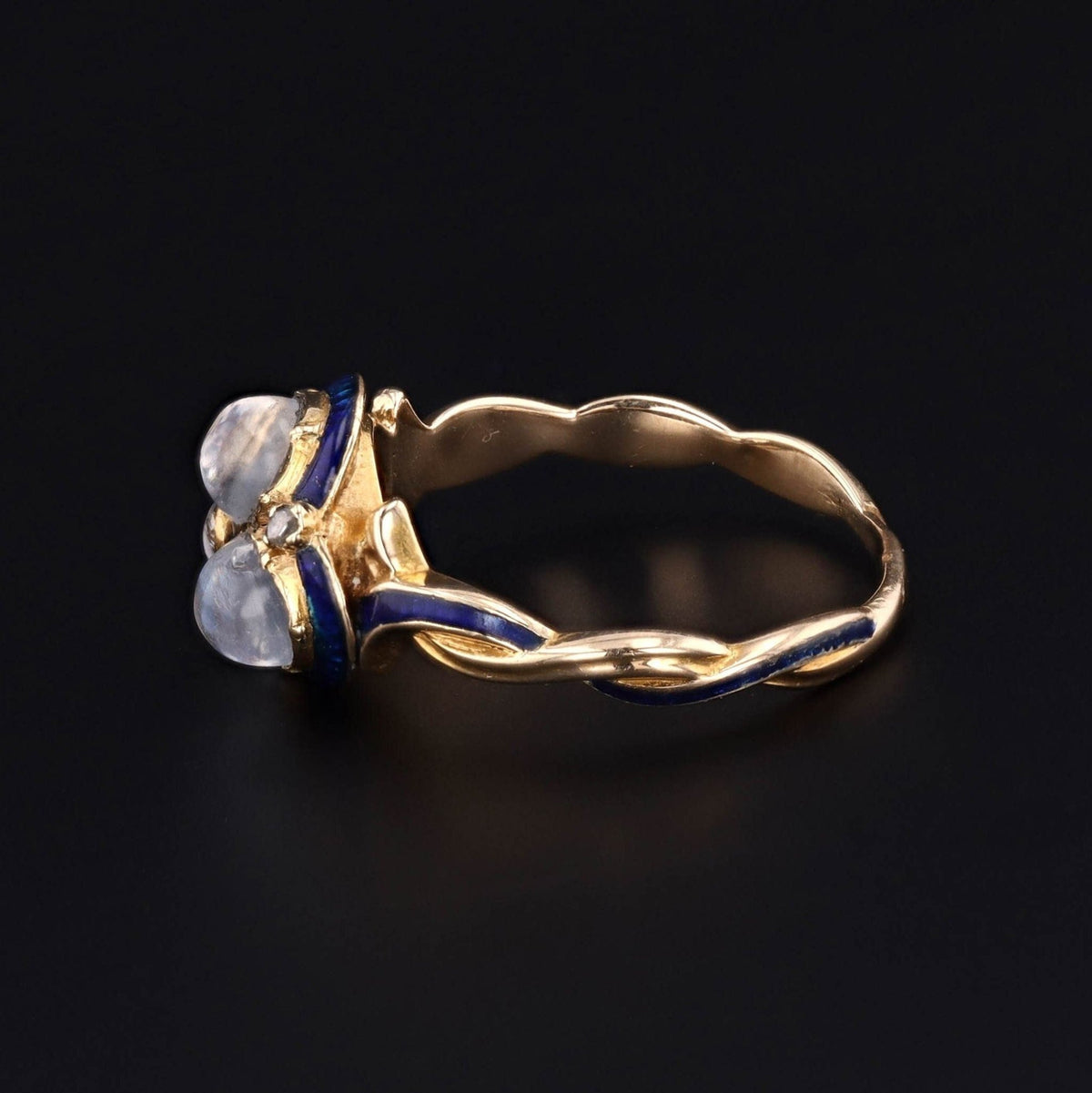 Antique Moonstone Enamel and Diamond Ring of 14k Gold - Trademark Antiques