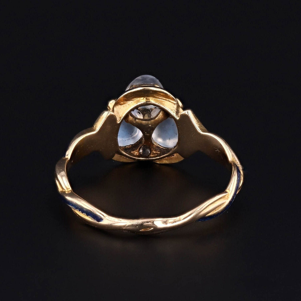 Antique Moonstone Enamel and Diamond Ring of 14k Gold - Trademark Antiques