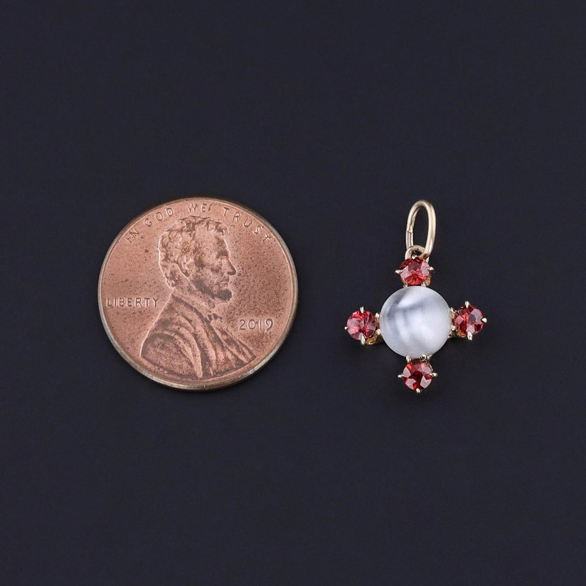 Antique Moonstone &amp; Garnet Charm - Trademark Antiques