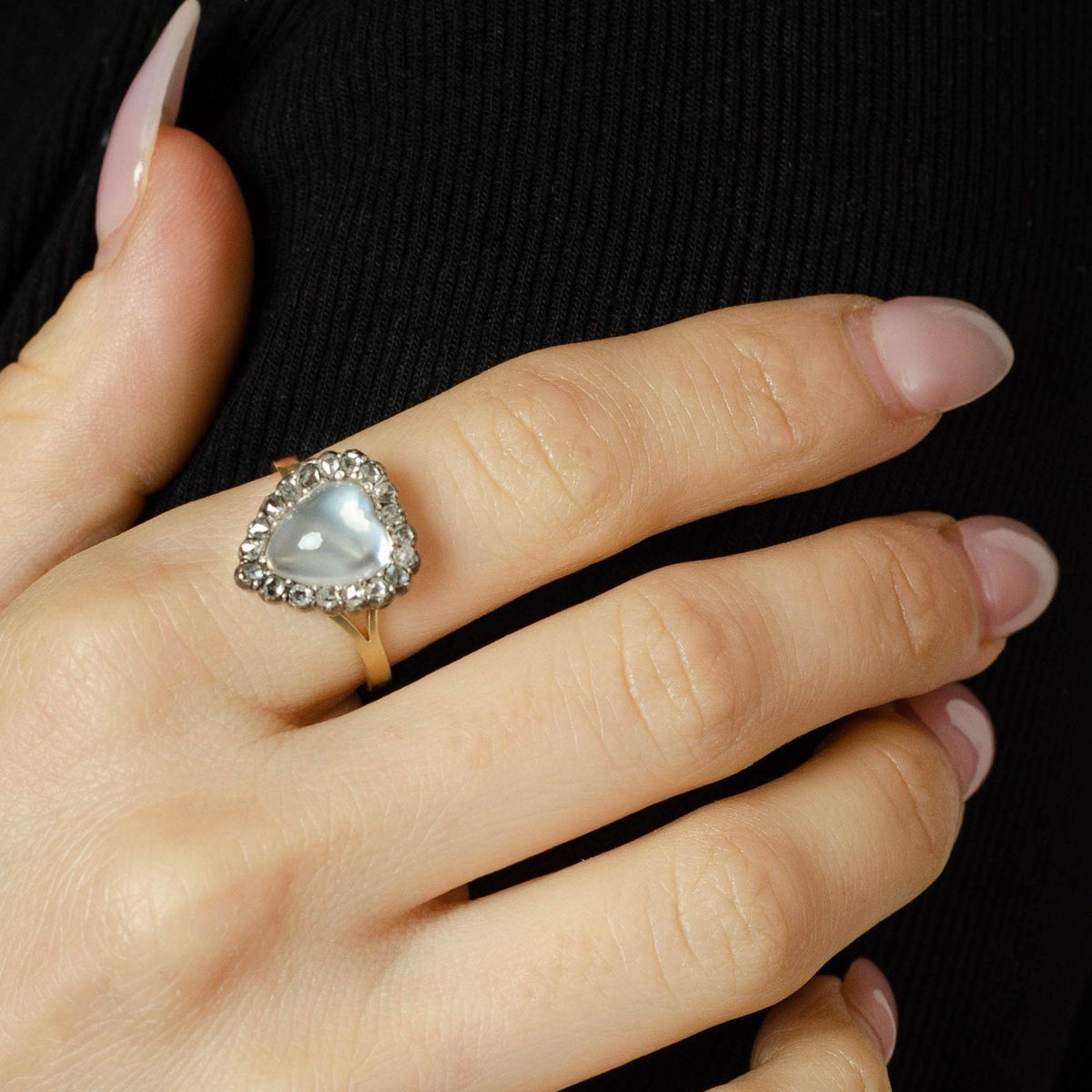 Antique Moonstone Heart Ring | Moonstone Diamond Ring - Trademark Antiques