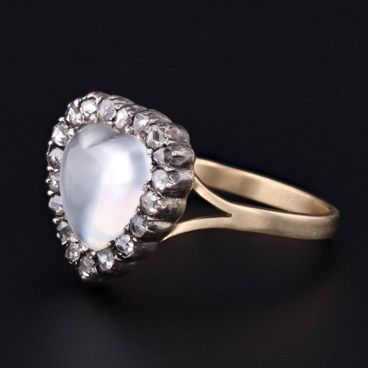 Antique Moonstone Heart Ring | Moonstone Diamond Ring - Trademark Antiques