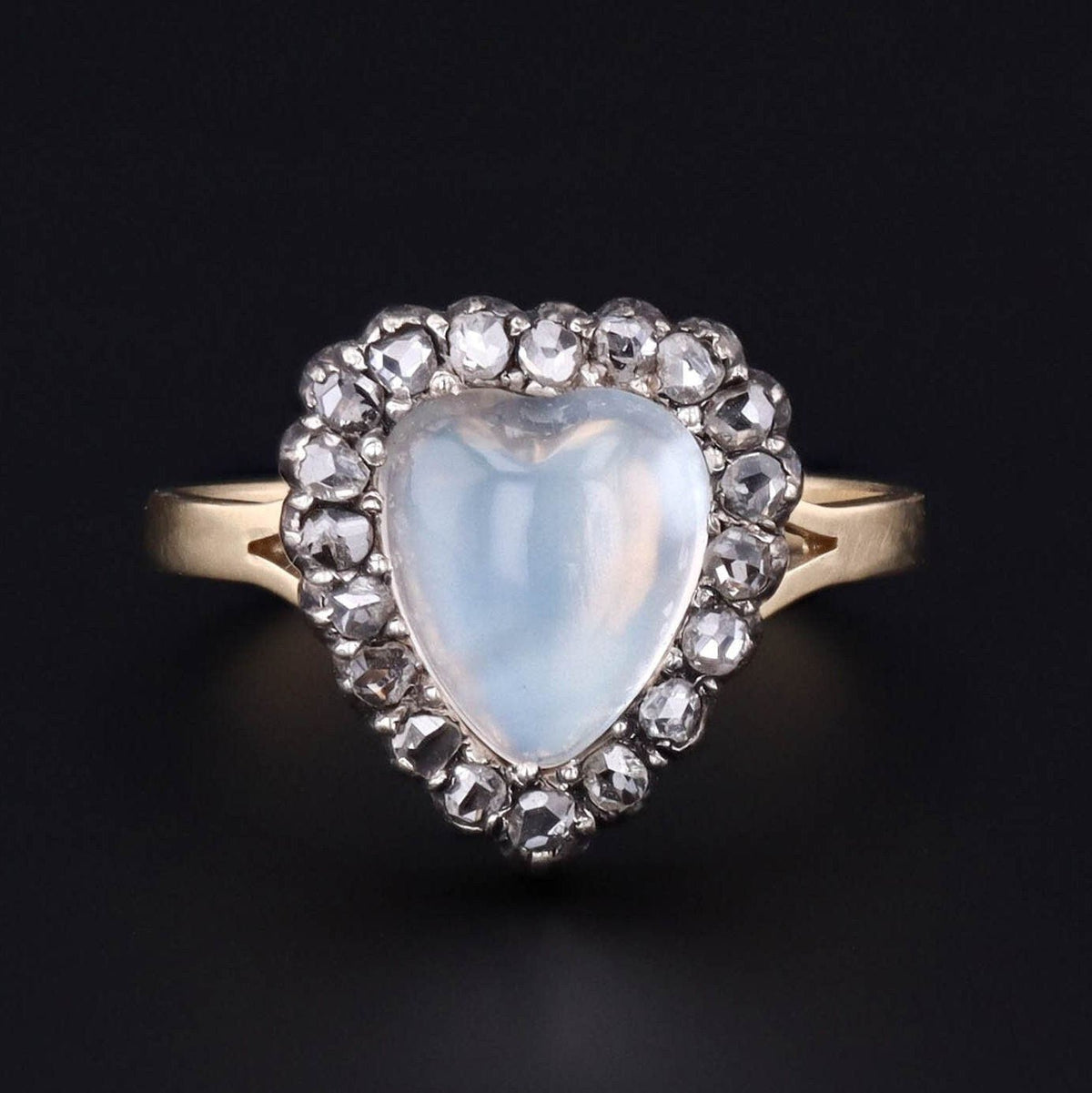 Antique Moonstone Heart Ring | Moonstone Diamond Ring - Trademark Antiques
