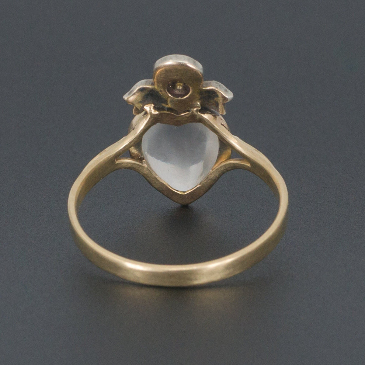 Antique Moonstone Heart Ring | Moonstone Diamond &amp; Ruby Ring - Trademark Antiques