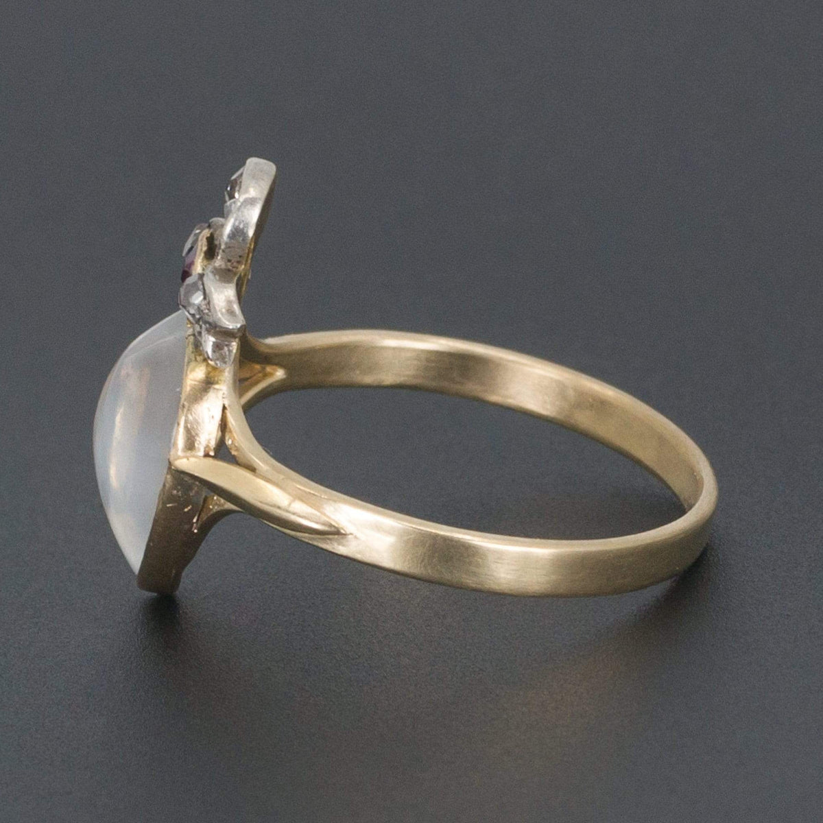 Antique Moonstone Heart Ring | Moonstone Diamond &amp; Ruby Ring - Trademark Antiques