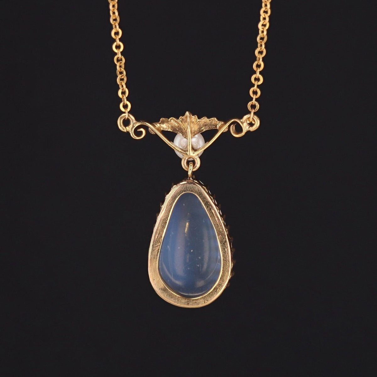 Antique Moonstone Necklace | 14k Gold Moonstone &amp; Pearl Necklace - Trademark Antiques