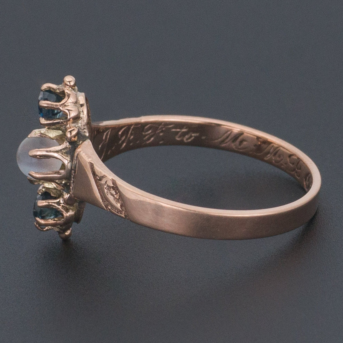 Antique Moonstone Ring | Moonstone &amp; Blue Sapphire Ring - Trademark Antiques