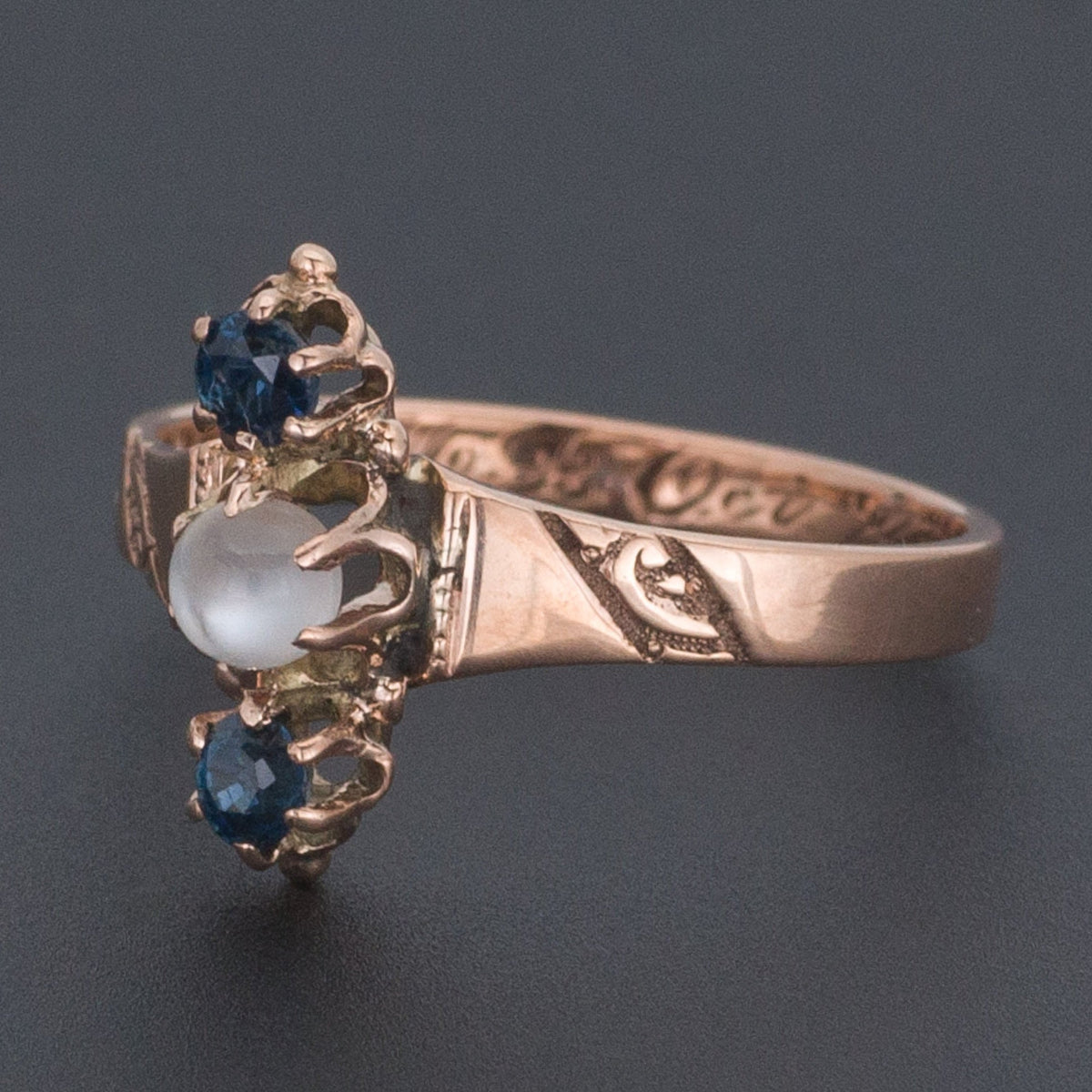 Antique Moonstone Ring | Moonstone &amp; Blue Sapphire Ring - Trademark Antiques