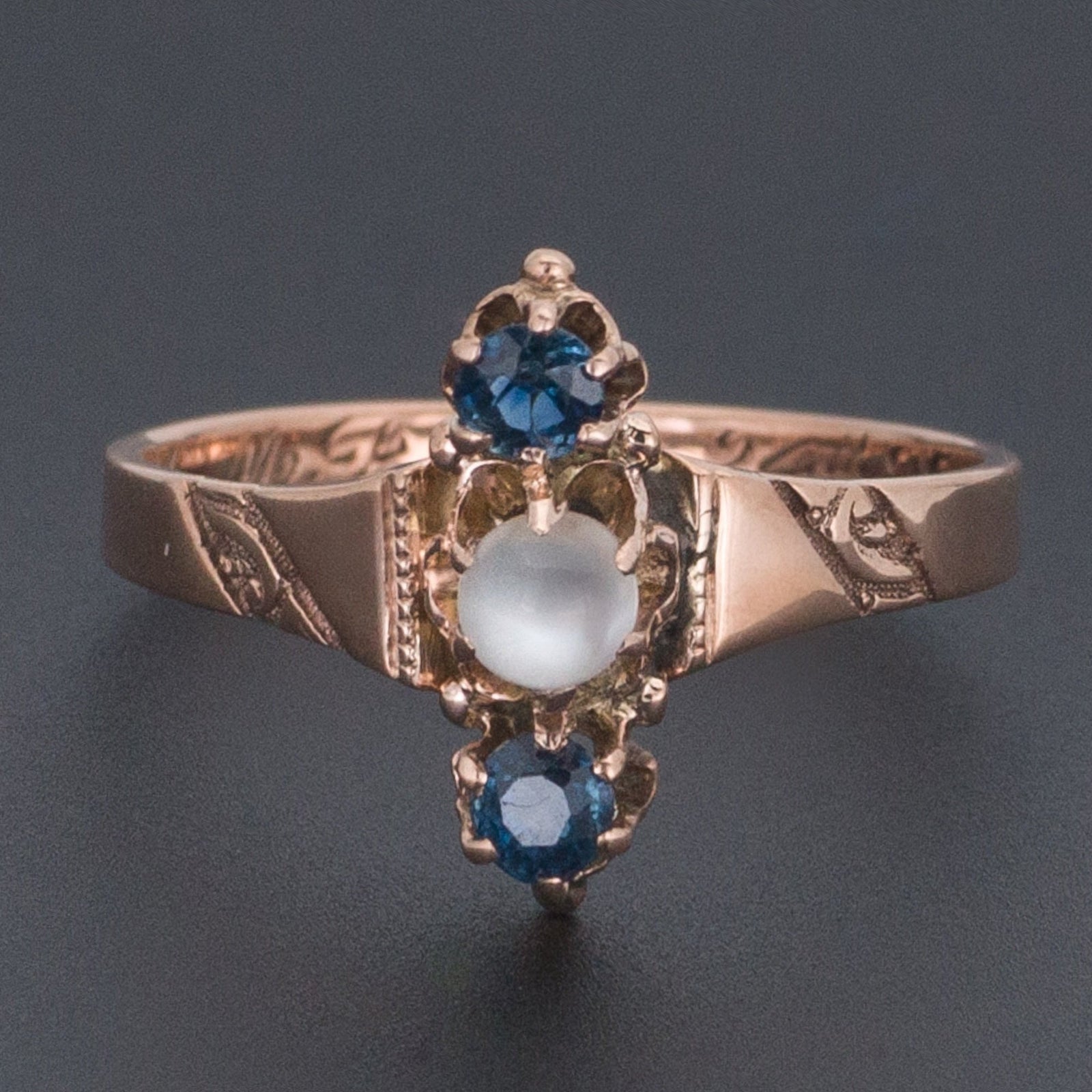 Antique Moonstone Ring | Moonstone & Blue Sapphire Ring - Trademark Antiques