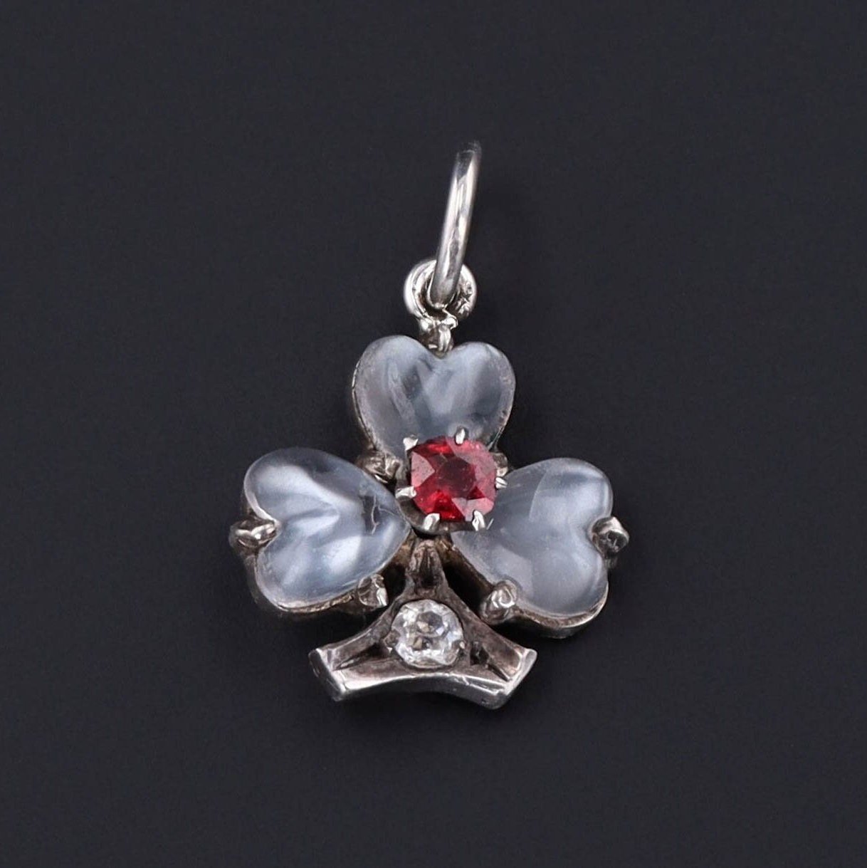Antique Moonstone Shamrock Charm - Trademark Antiques