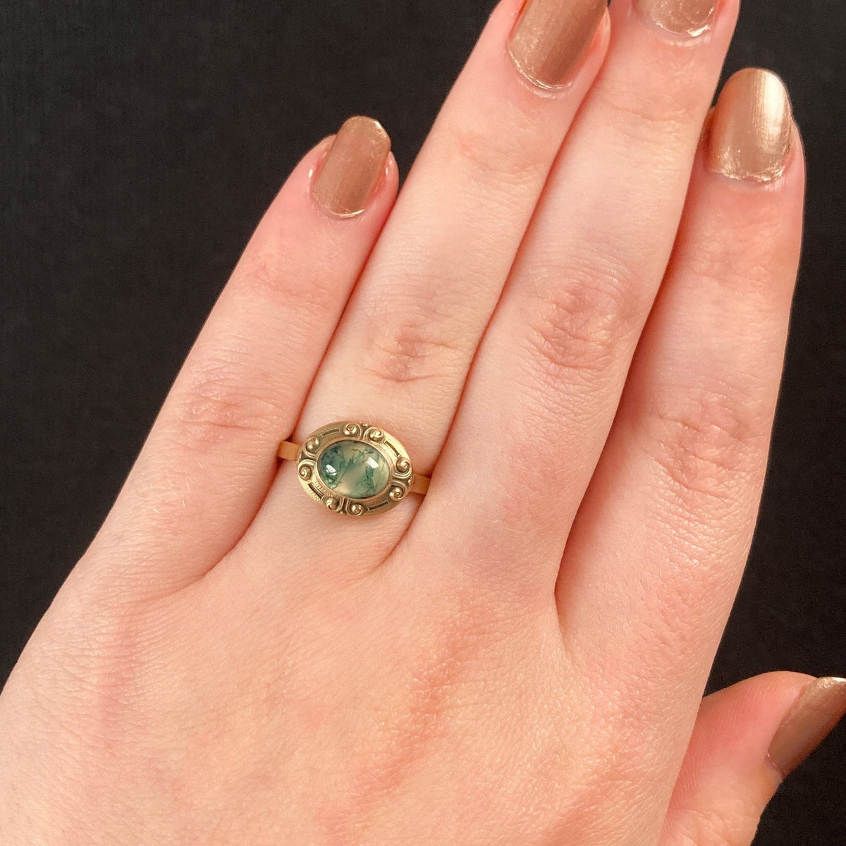 Antique Moss Agate Conversion Ring of 14k Gold - Trademark Antiques