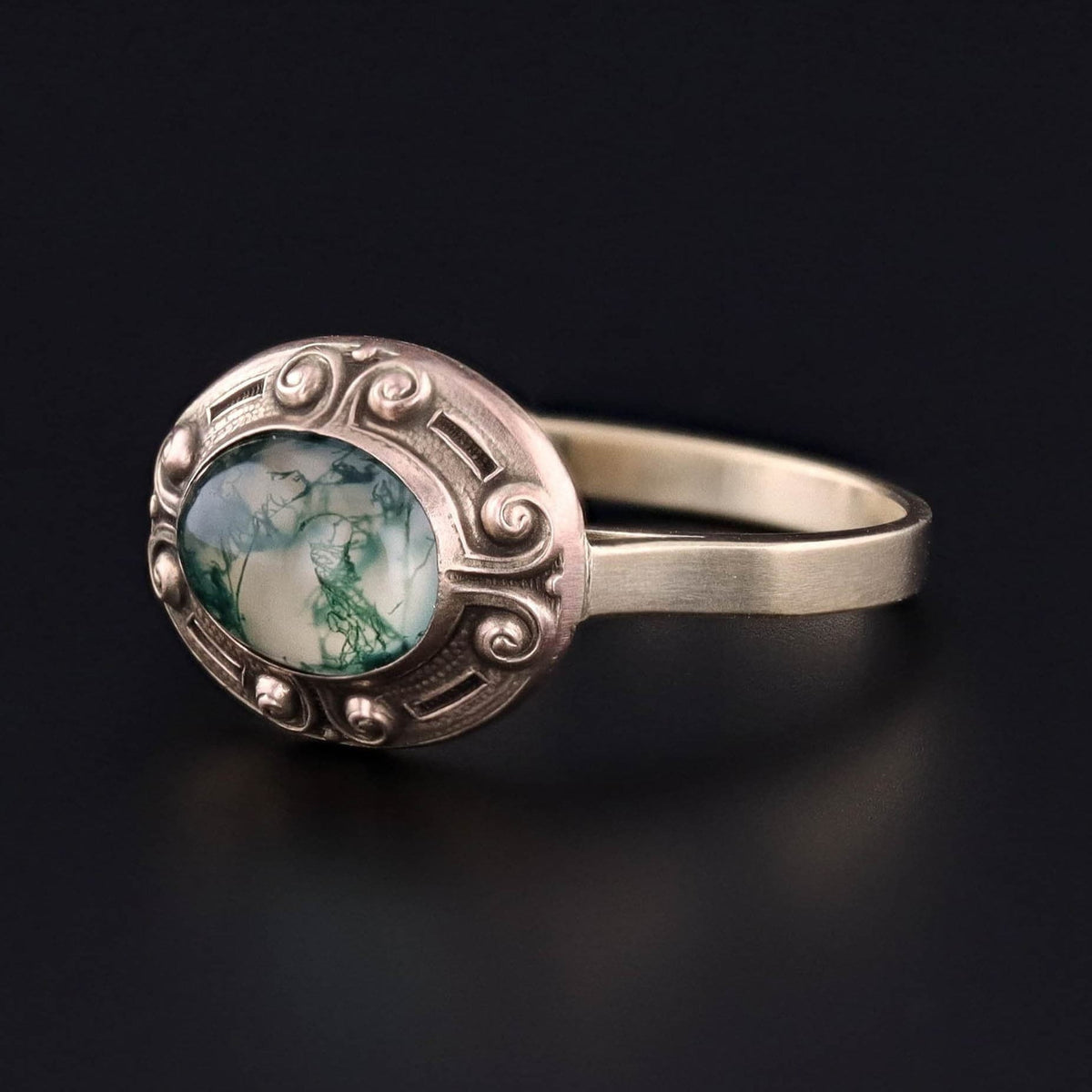 Antique Moss Agate Conversion Ring of 14k Gold - Trademark Antiques