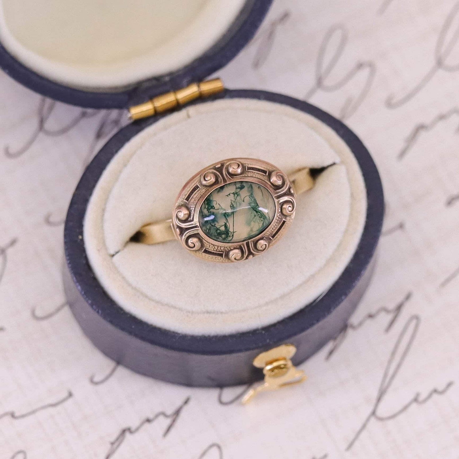 Antique Moss Agate Conversion Ring of 14k Gold - Trademark Antiques