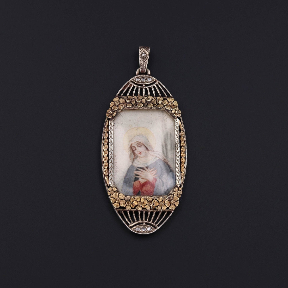 Antique Mother Mary Miniature in 14k Gold with Diamonds - Trademark Antiques