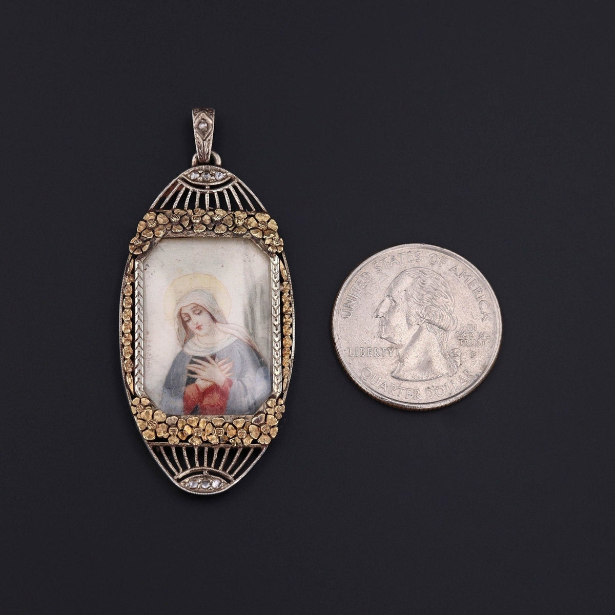 Antique Mother Mary Miniature in 14k Gold with Diamonds - Trademark Antiques