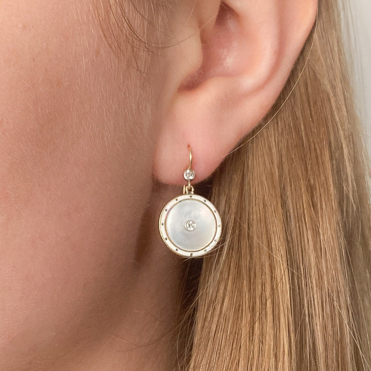 Antique Mother of Pearl Earrings of 14k Gold - Trademark Antiques