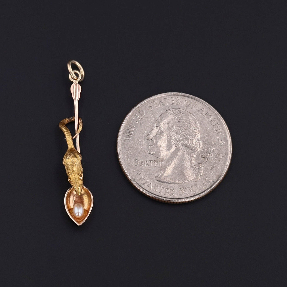 Antique Mouse on Spoon Pendant of 14k Gold - Trademark Antiques