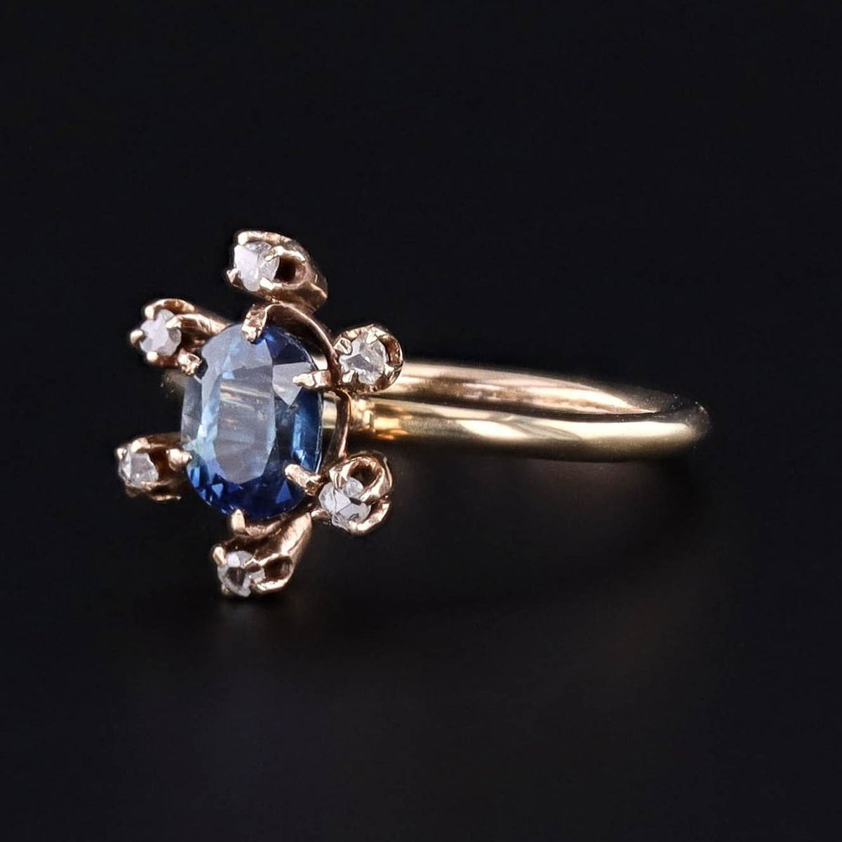 Antique Natural Sapphire and Diamond Conversion Ring of 14k Gold - Trademark Antiques