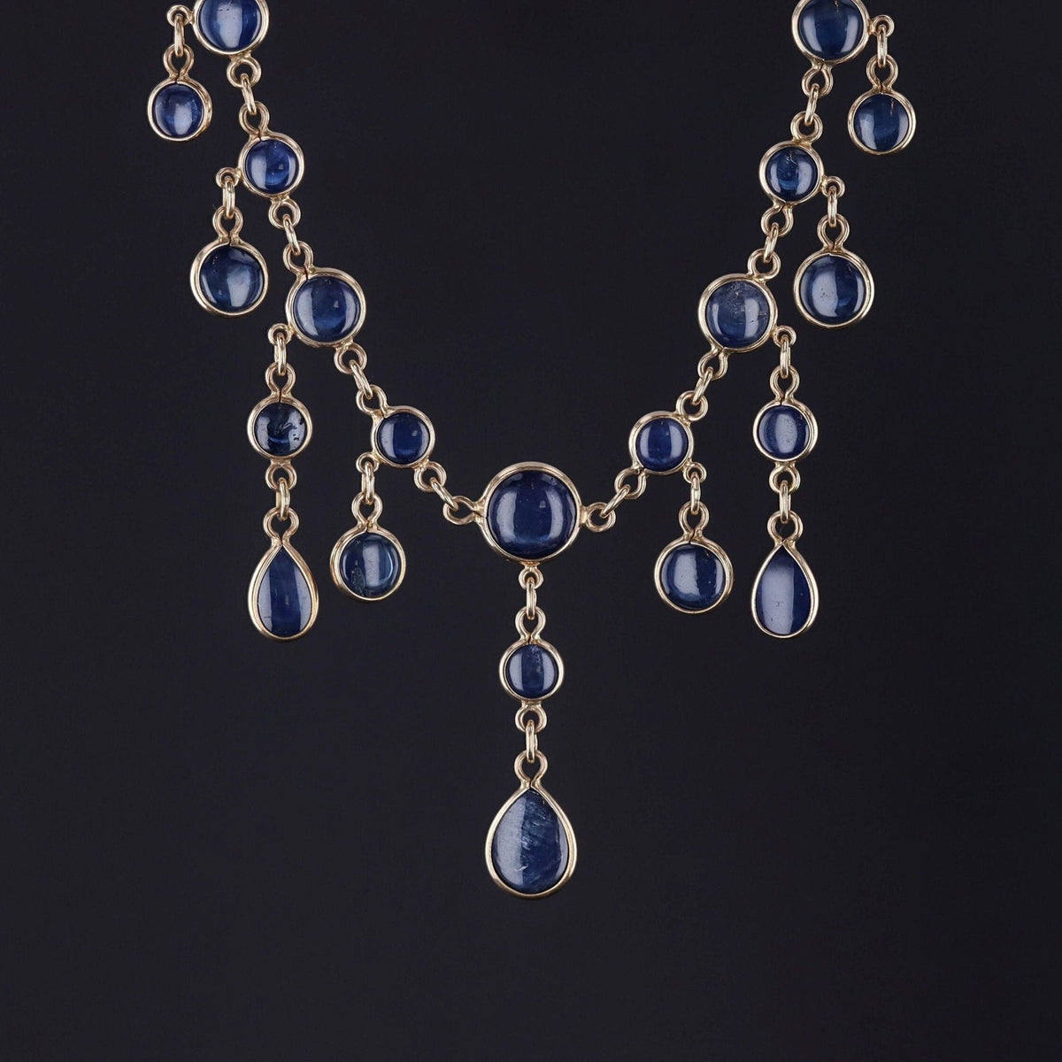 Antique Natural Sapphire Fringe Necklace of 14k Gold - Trademark Antiques