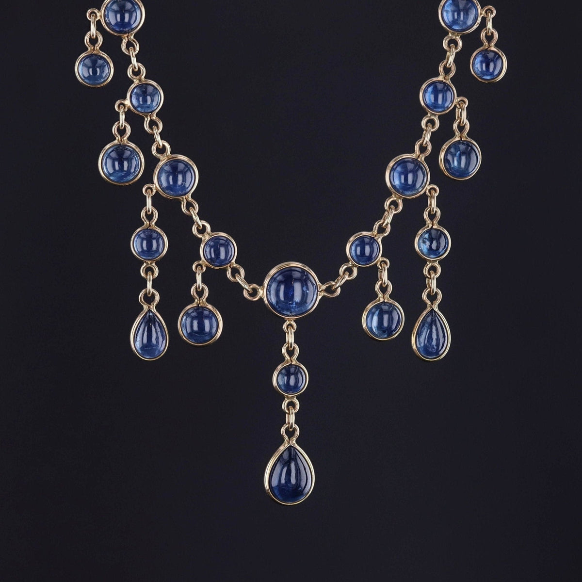 Antique Natural Sapphire Fringe Necklace of 14k Gold - Trademark Antiques